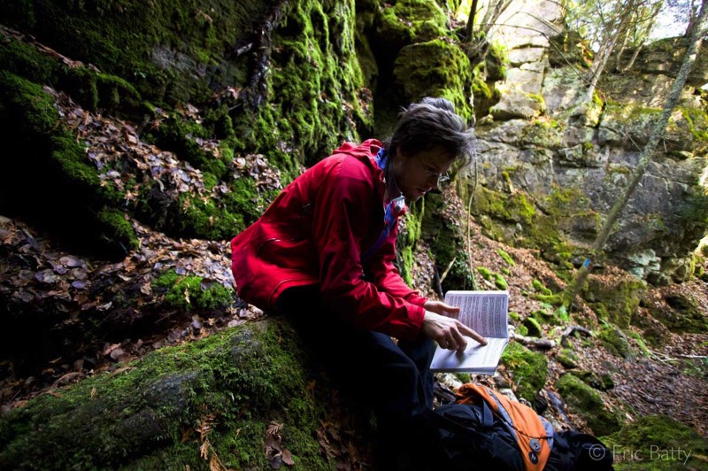 Guidebook author Justin Dwyer confirming the route details.